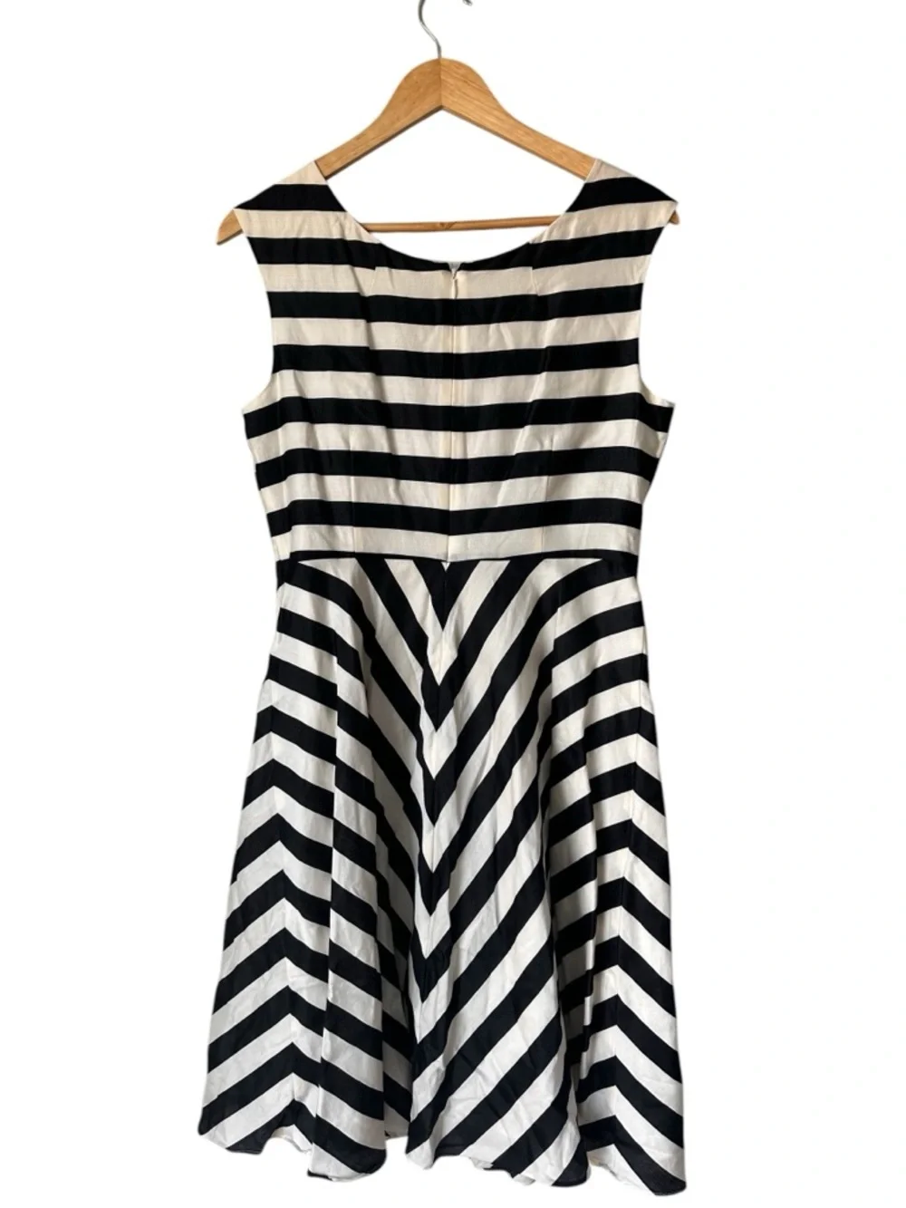 Boden Black and White Striped Sleeveless Fit-and-Flare Midi Dress, 8